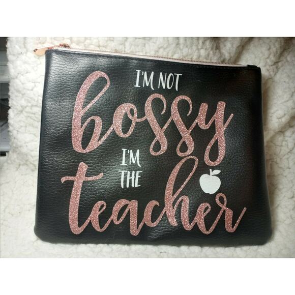 I'm not bossy I'm the teacher Small black clutch with zipper - Picture 4 of 4